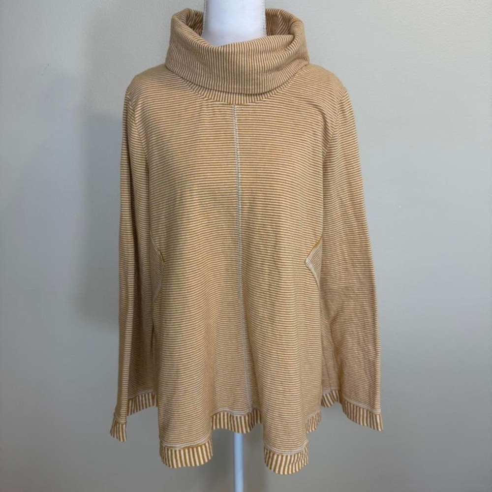 Anthropologie Maeve Tal Cowl Neck Sweater Yellow Striped Tunic Oversized Sz L